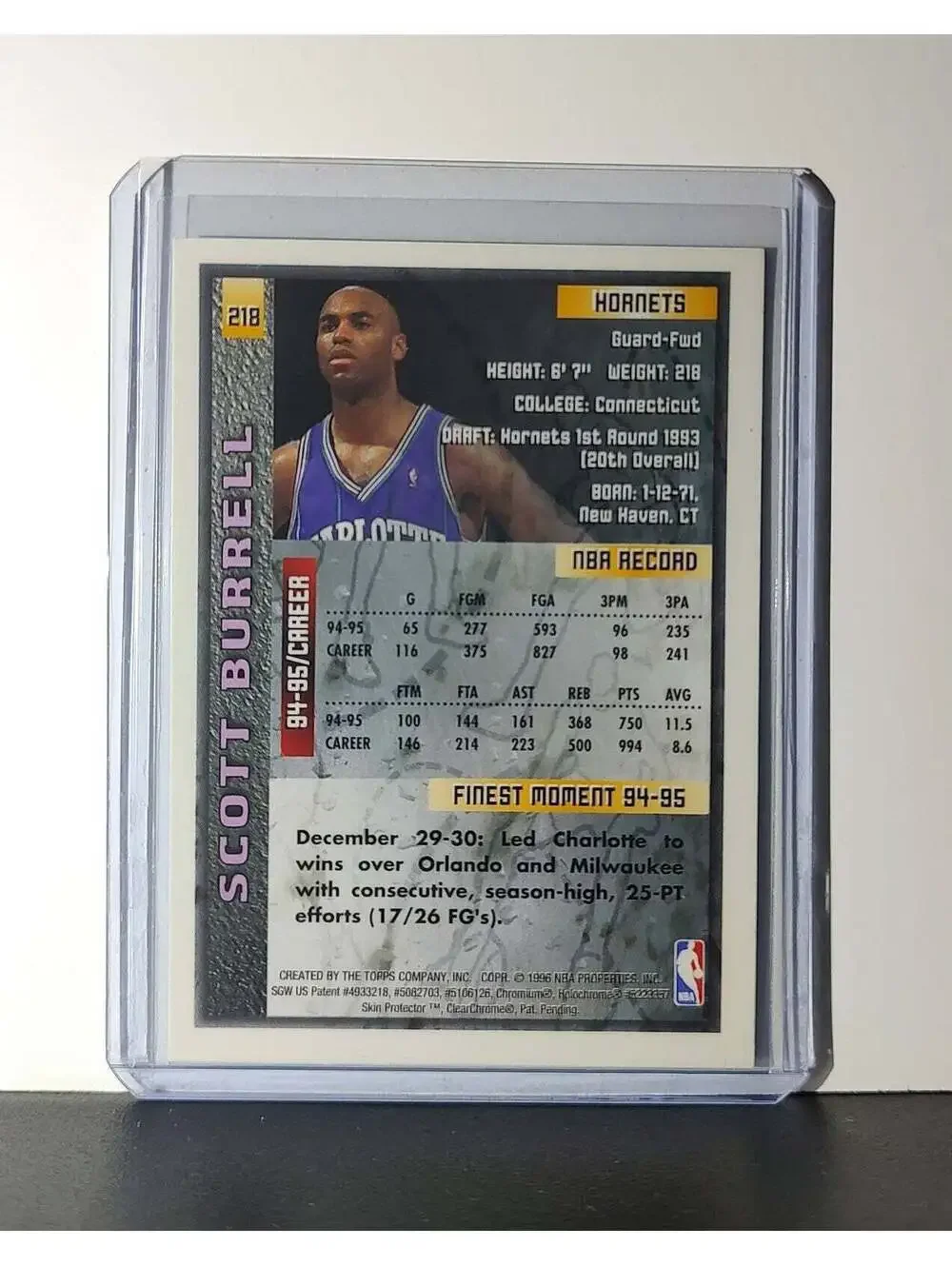 Scott Burrell 1995-96 Topps Finest NBA #218 Card Hornets